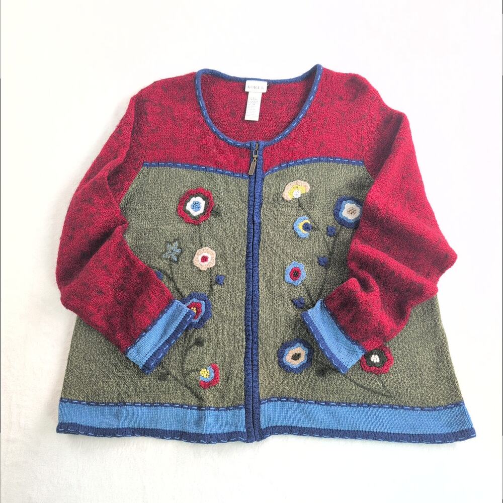Vintage Koret Wool Blend WhimisicalKnit CottageCore FullZip Cardigan Women's 1X